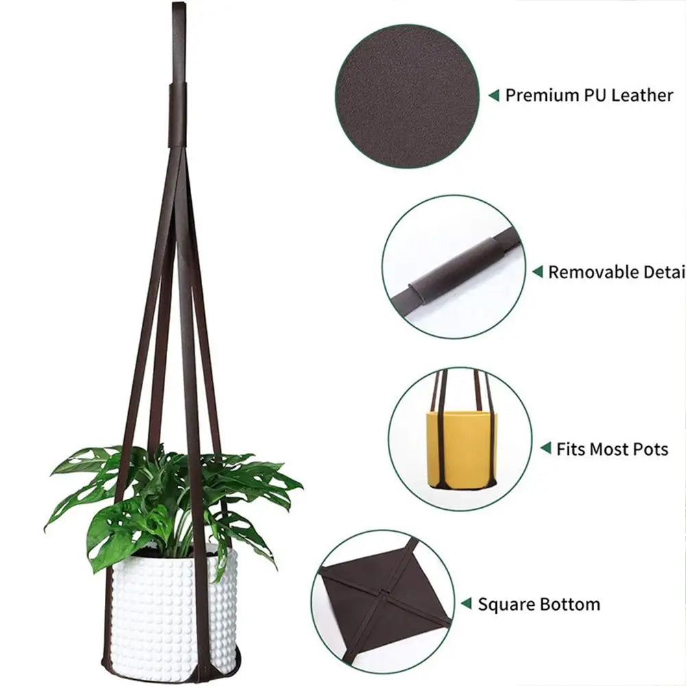 Leather Hanging Flower Pot Holder, 30"