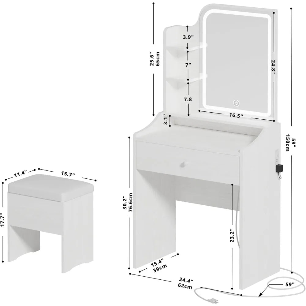 Small Makeup Vanity with Mirror, Lights and Stool