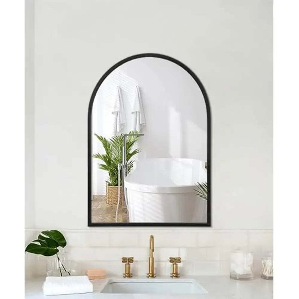 Large Black Arched Wall Mirror, 20"x16"