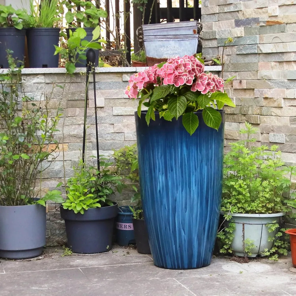 Tall Blue Planters, Set of 2, 23.5"