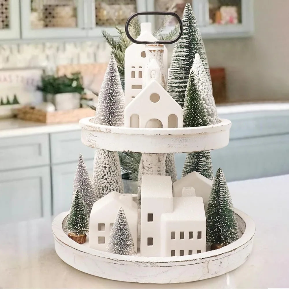 Ceramic Christmas Village Set, with Remote