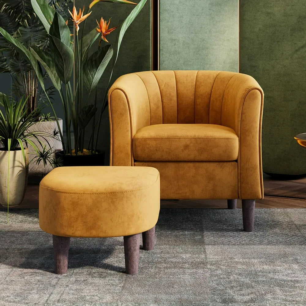 Velvet Barrel Chair with Ottoman