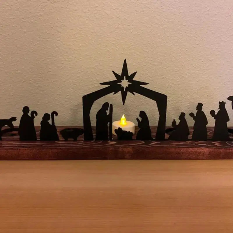 Wooden Christmas Nativity Set Candle Holder