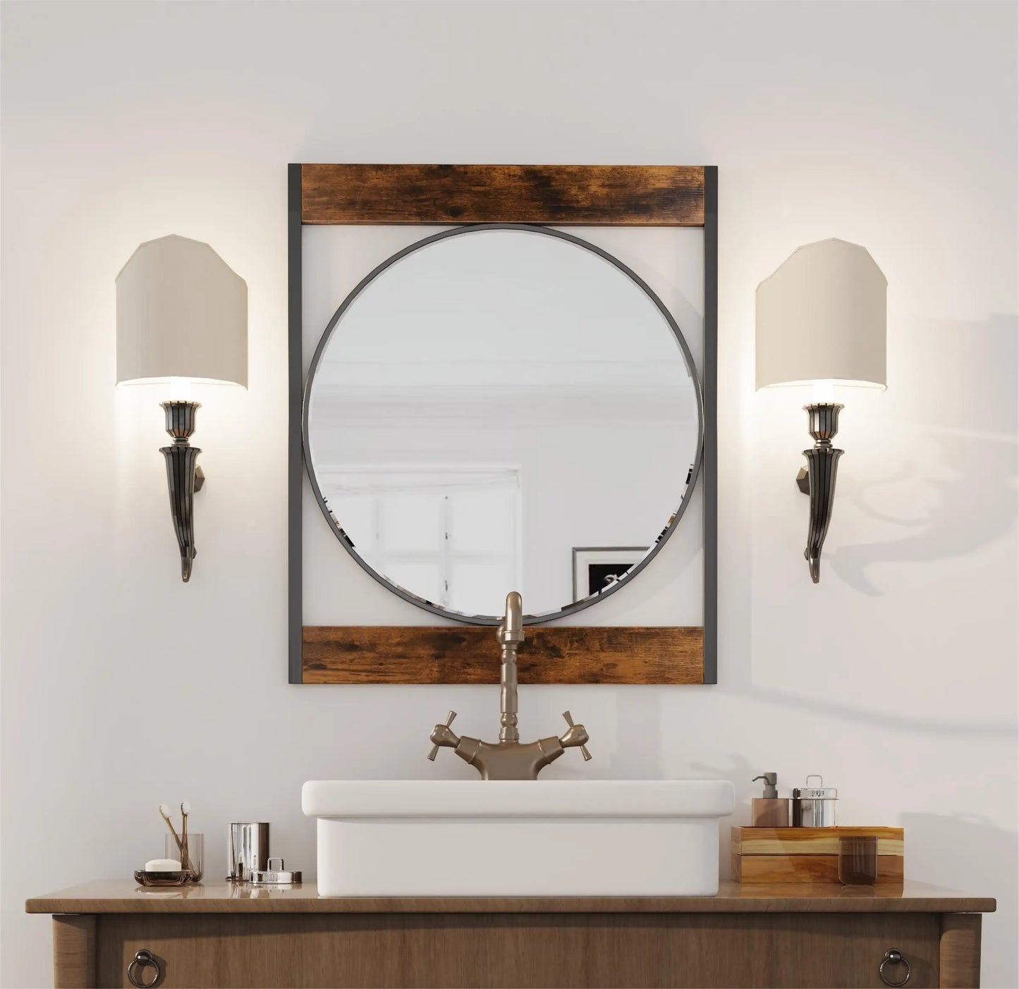 Industrial Wall Mounted Mirror, 63x76CM