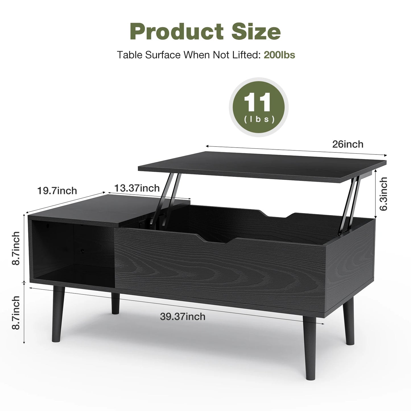 Lift Top Coffee Table, 39.37"x19.7"