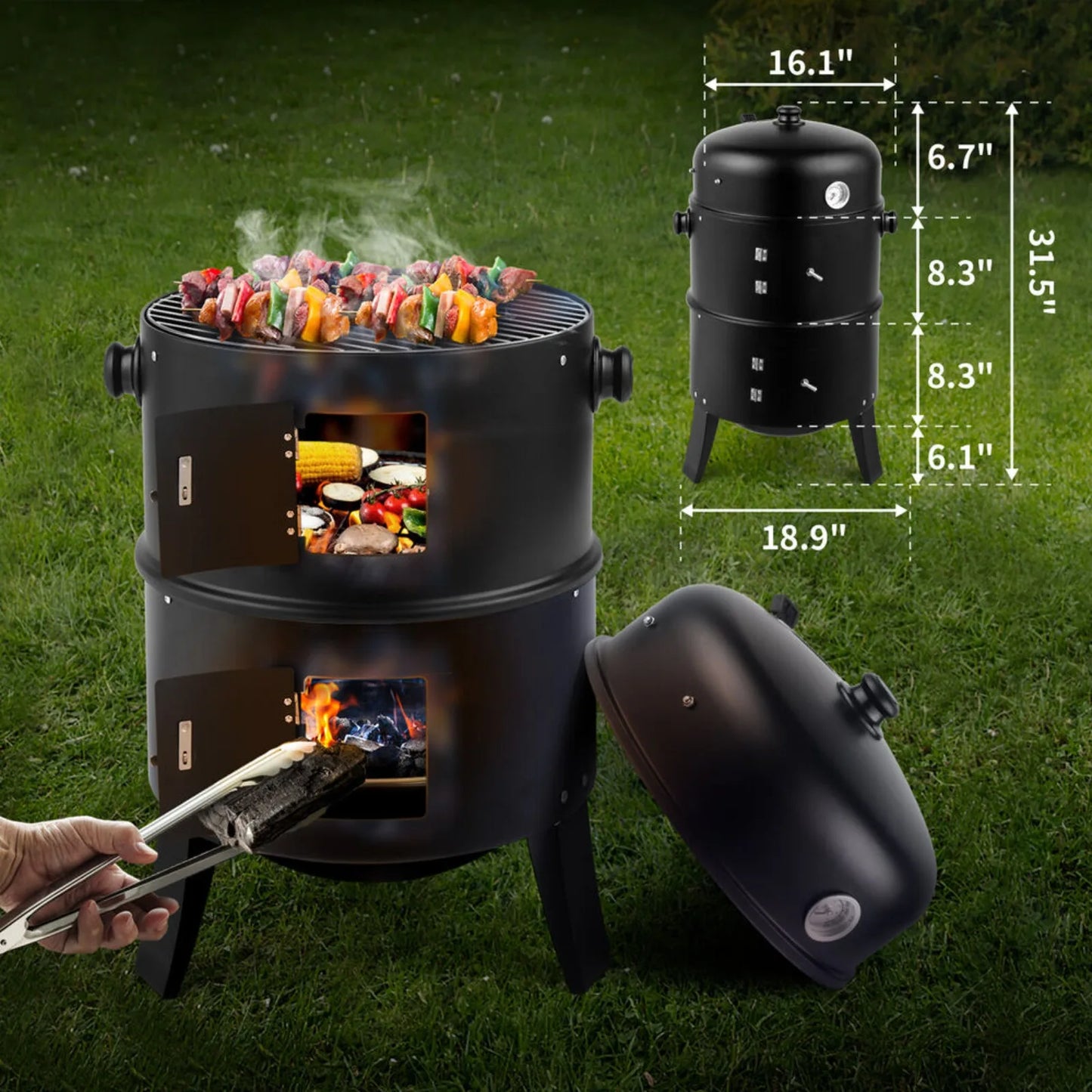 3 in1 Charcoal Smoker Grill