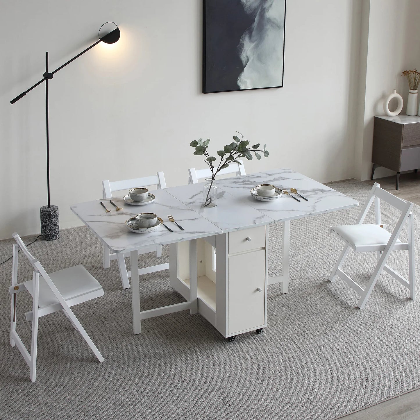 Foldable Mobile Dining Table with Storage