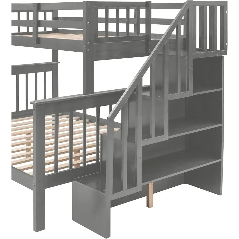 Twin Over Full Bunk Bed with Stairs