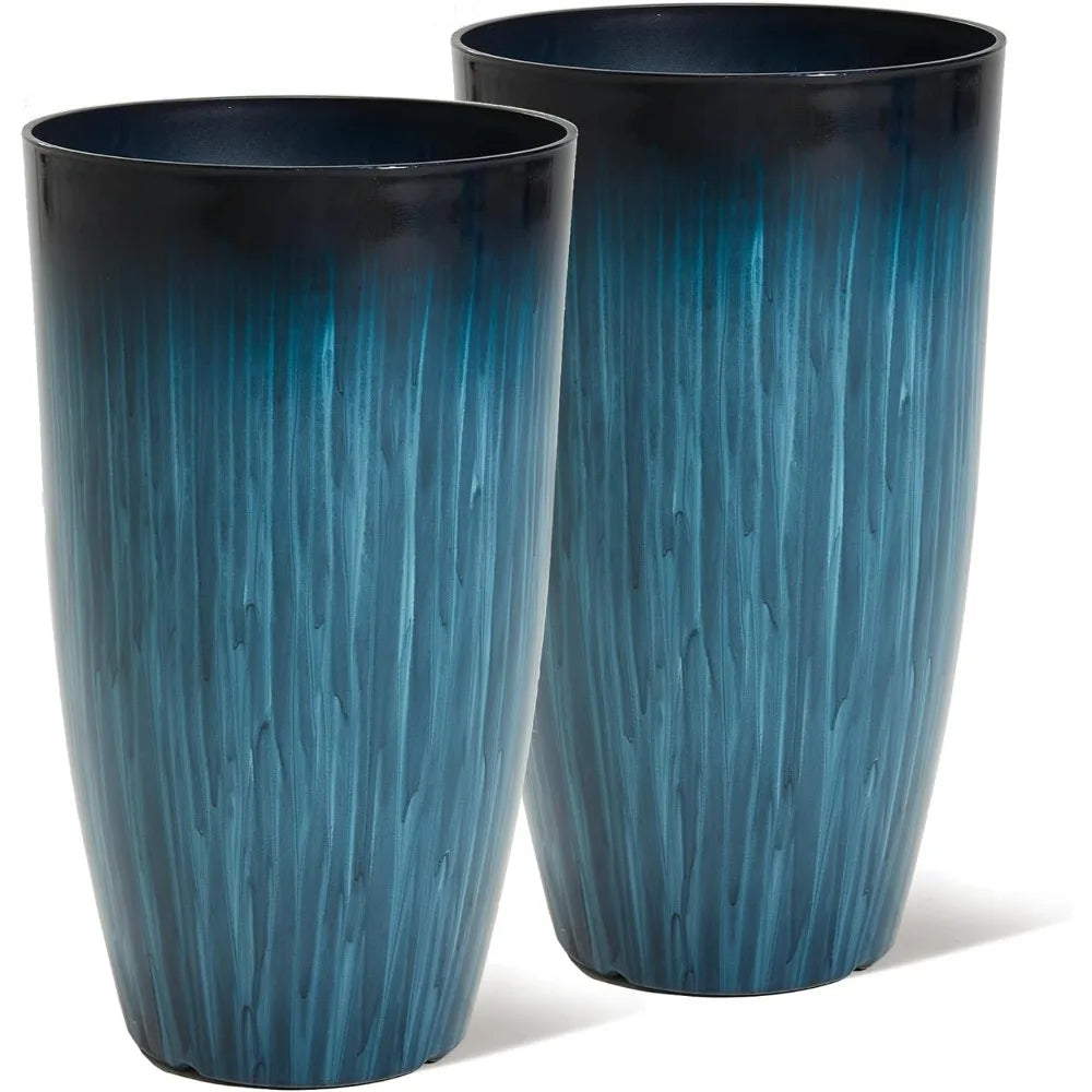 Tall Blue Planters, Set of 2, 23.5"