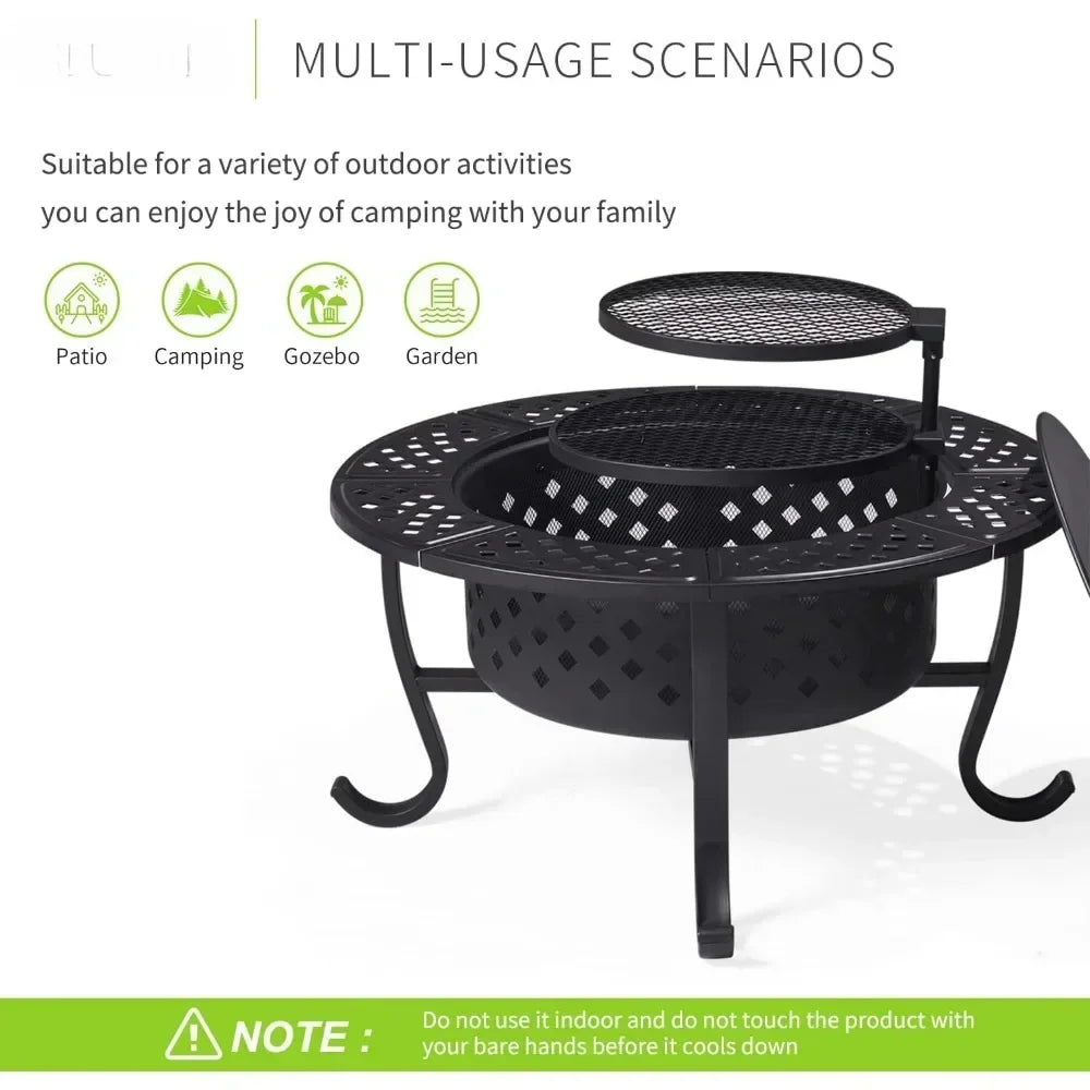 Outdoor Wood Burning Fire Pit, 36" with Grill Plates