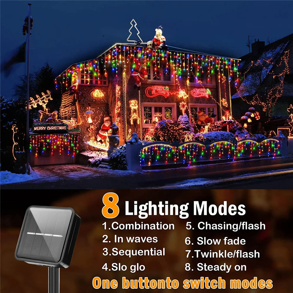 Solar Icicle Curtain Lights, 8 Modes