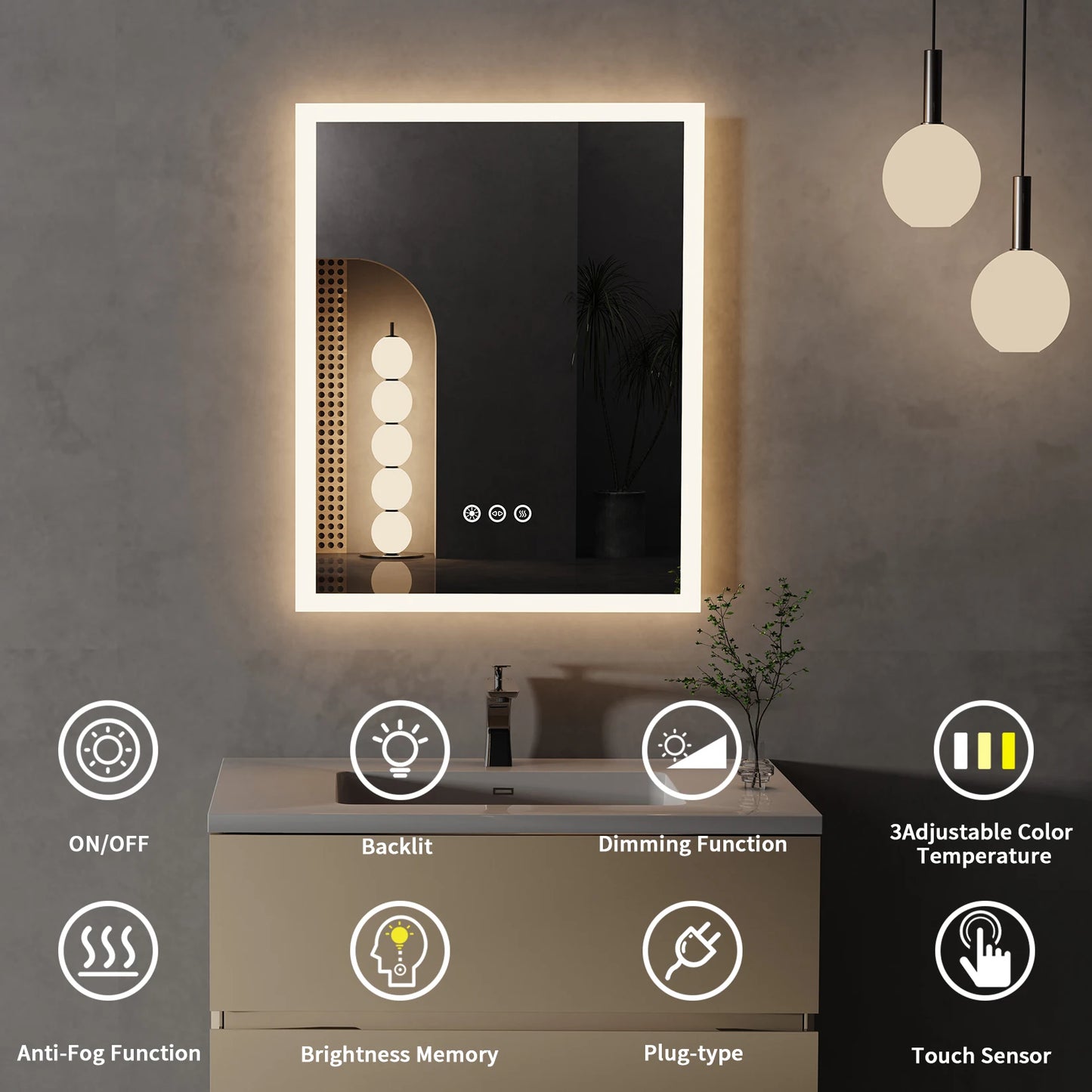 LED Anti-Fog Lighted Bathroom Mirror