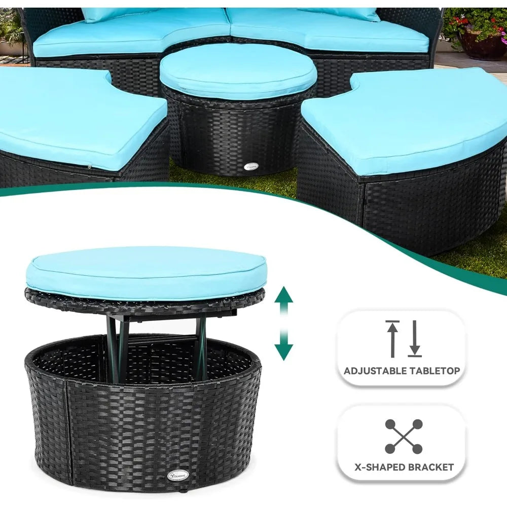 Round Rattan Outdoor Daybed with Retractable Canopy