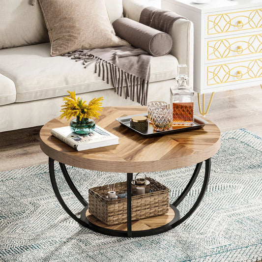 Industrial 2-Tier Round Coffee Table, 31.7"