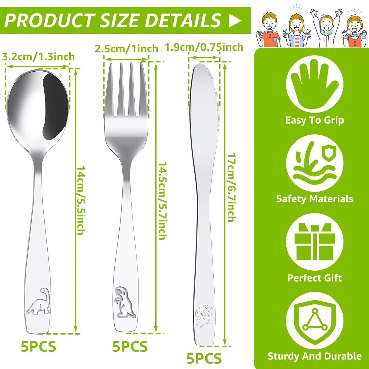 15Pcs Kids Silverware