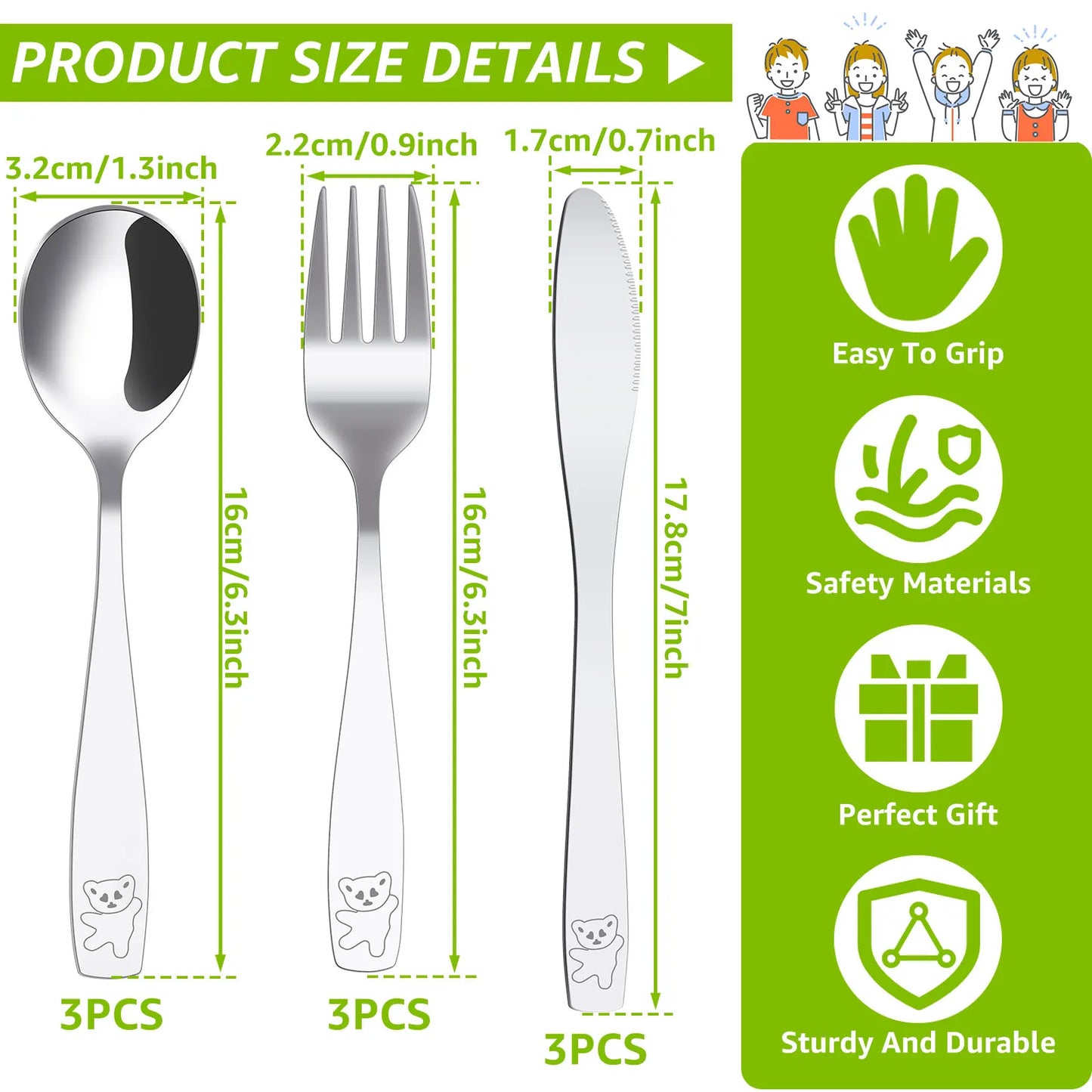 15Pcs Kids Silverware