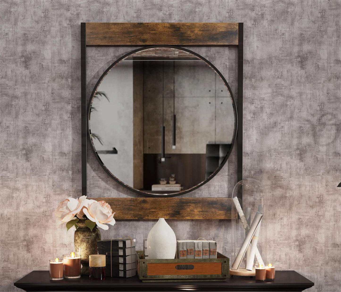 Industrial Wall Mounted Mirror, 63x76CM