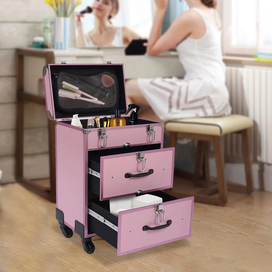 3-Tier Rolling Makeup Case with Locks