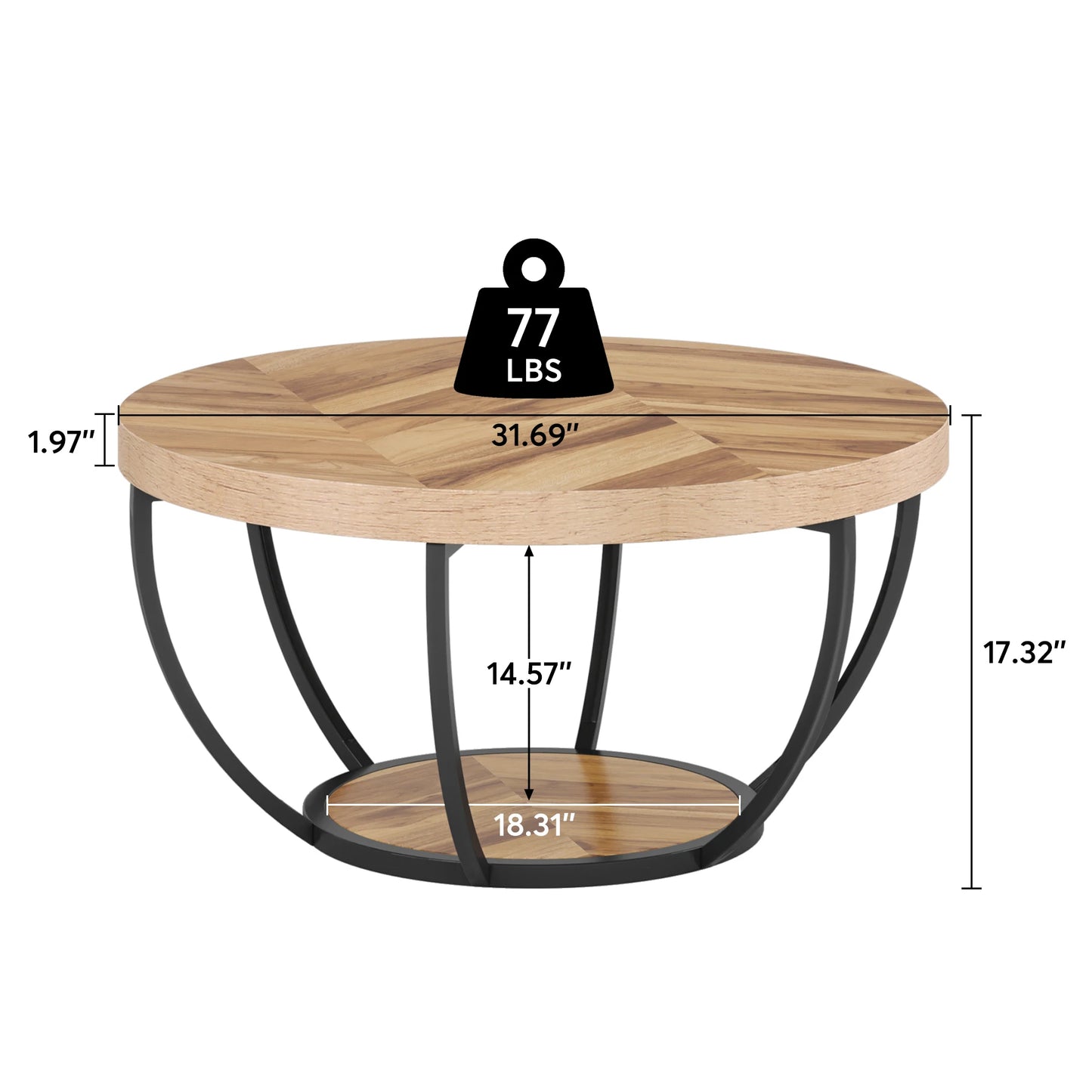 Industrial 2-Tier Round Coffee Table, 31.7"