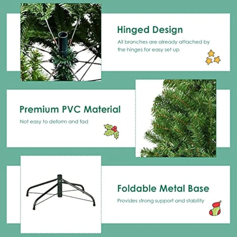 8ft Pre-lit Christmas Tree, 11 Lighting Modes & Foldable Base