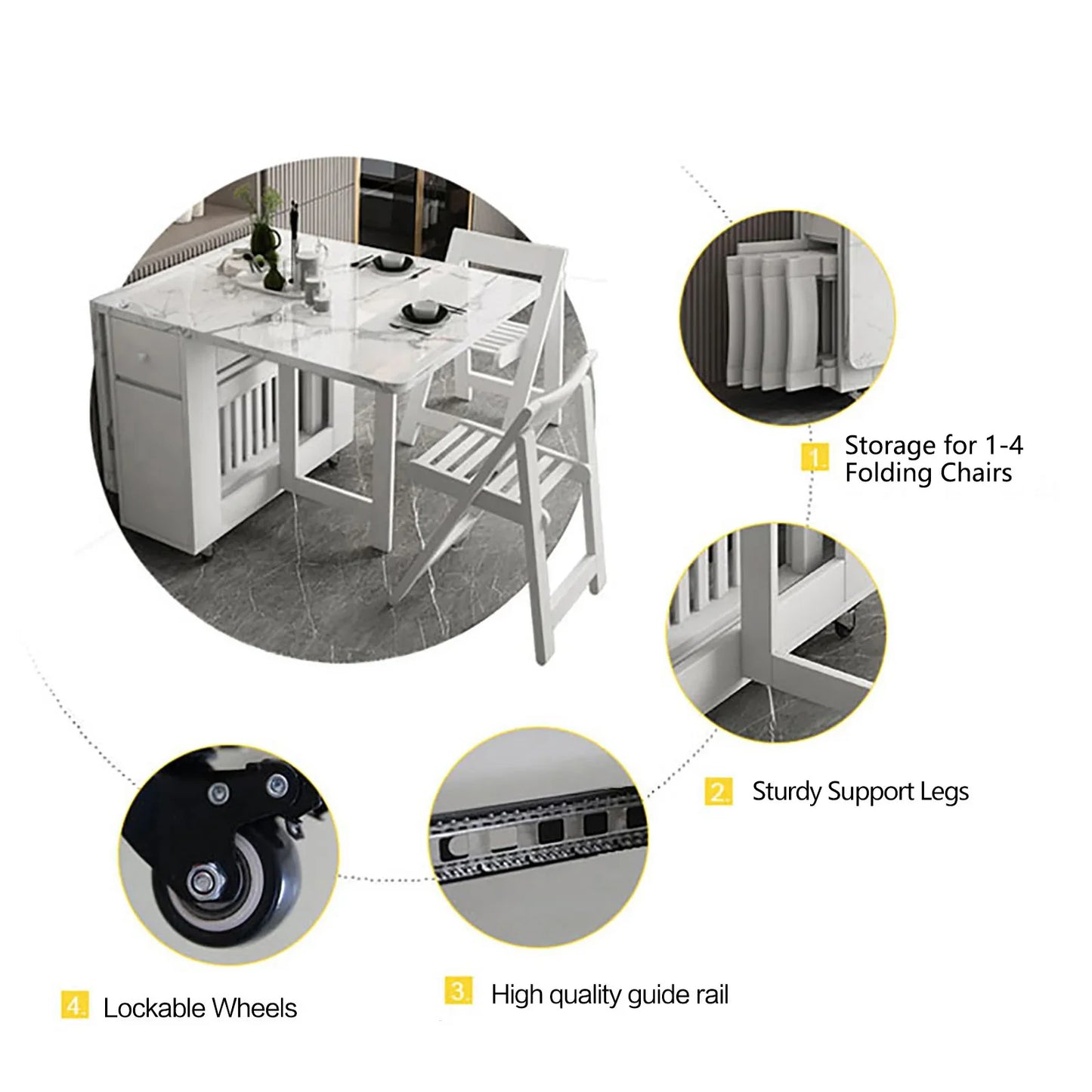 Foldable Mobile Dining Table with Storage