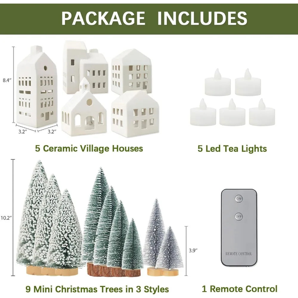 Ceramic Christmas Village Set, with Remote