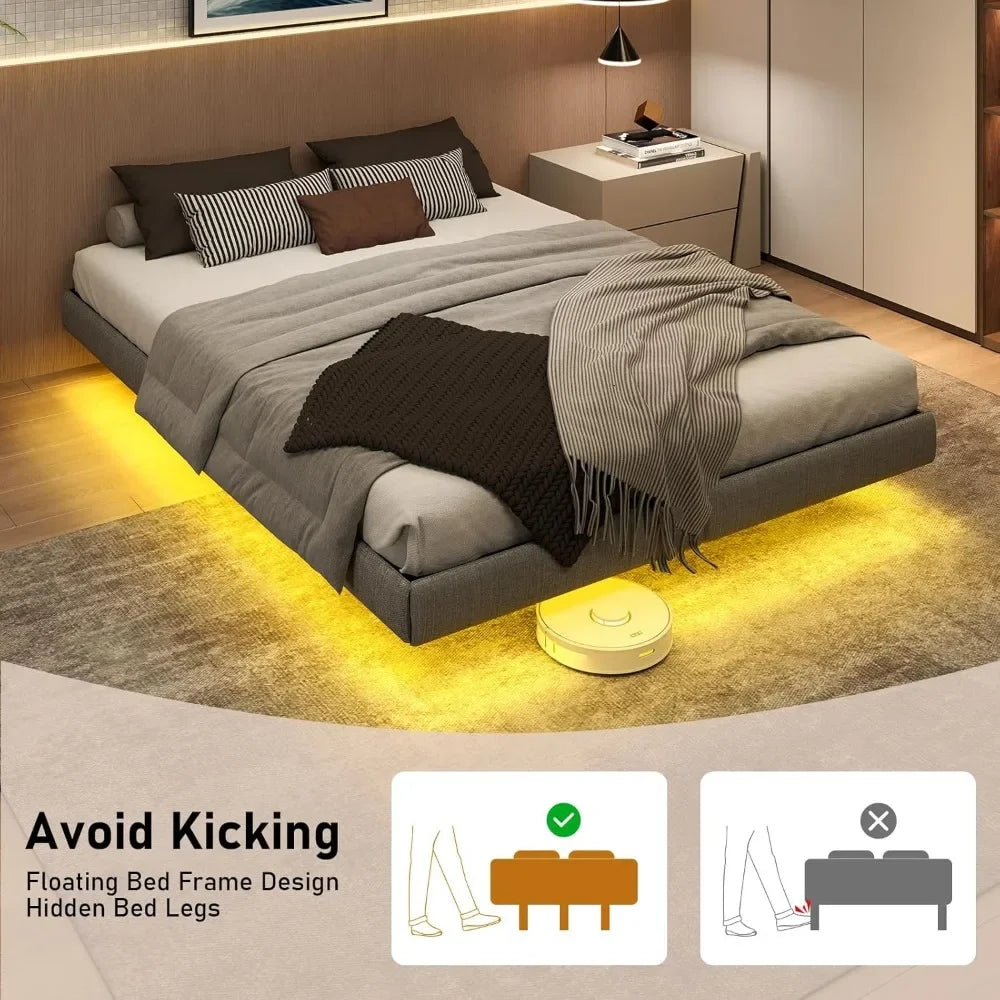 Floating Metal Platform Bed Frame with LED Lights