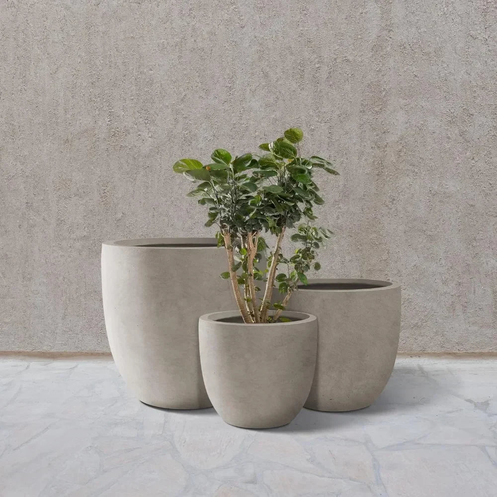 Round Concrete Planters, Set of 3