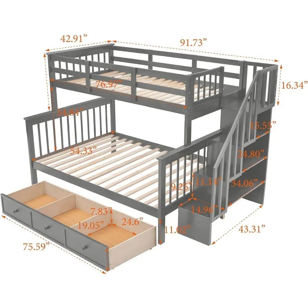 Twin Over Full Bunk Bed with Stairs