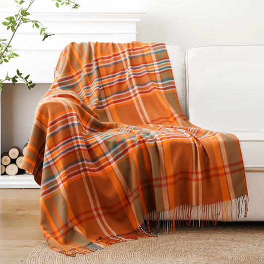 Lightweight Cashmere Plaid Throw Blanket