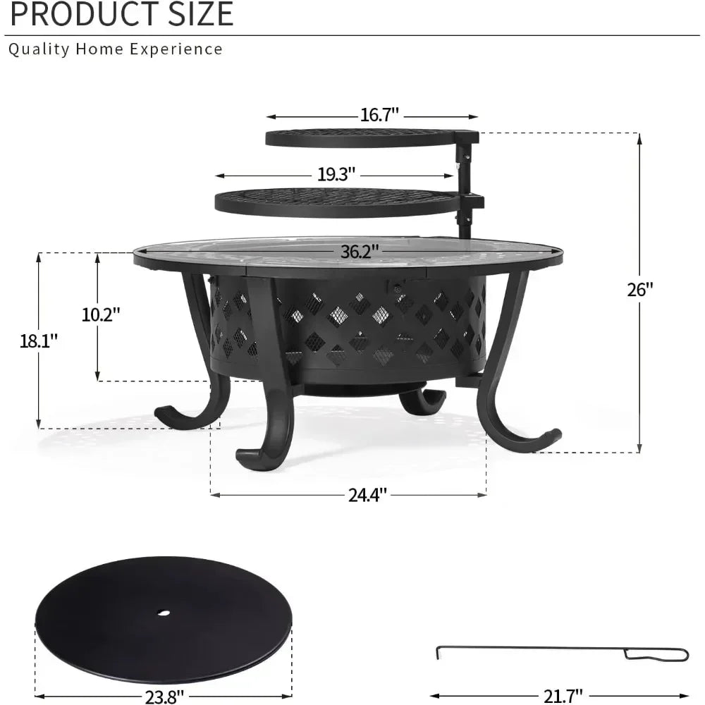 Outdoor Wood Burning Fire Pit, 36" with Grill Plates