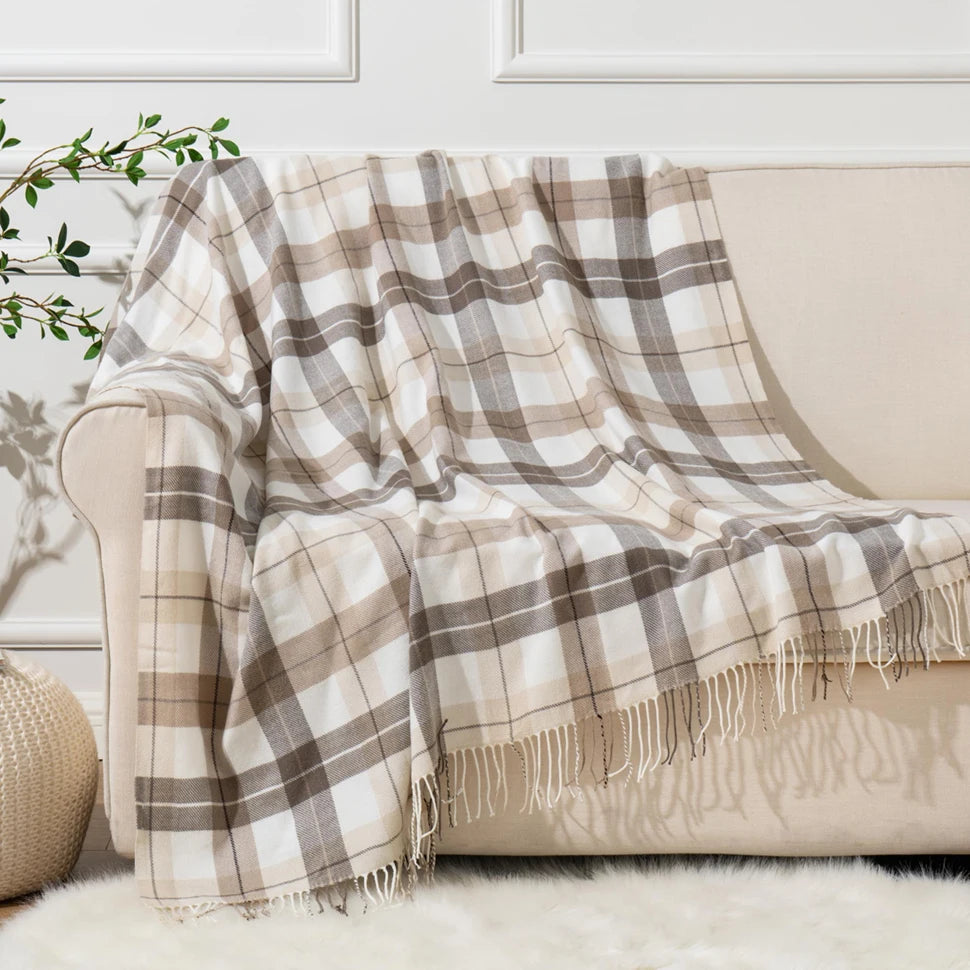 Lightweight Cashmere Plaid Throw Blanket