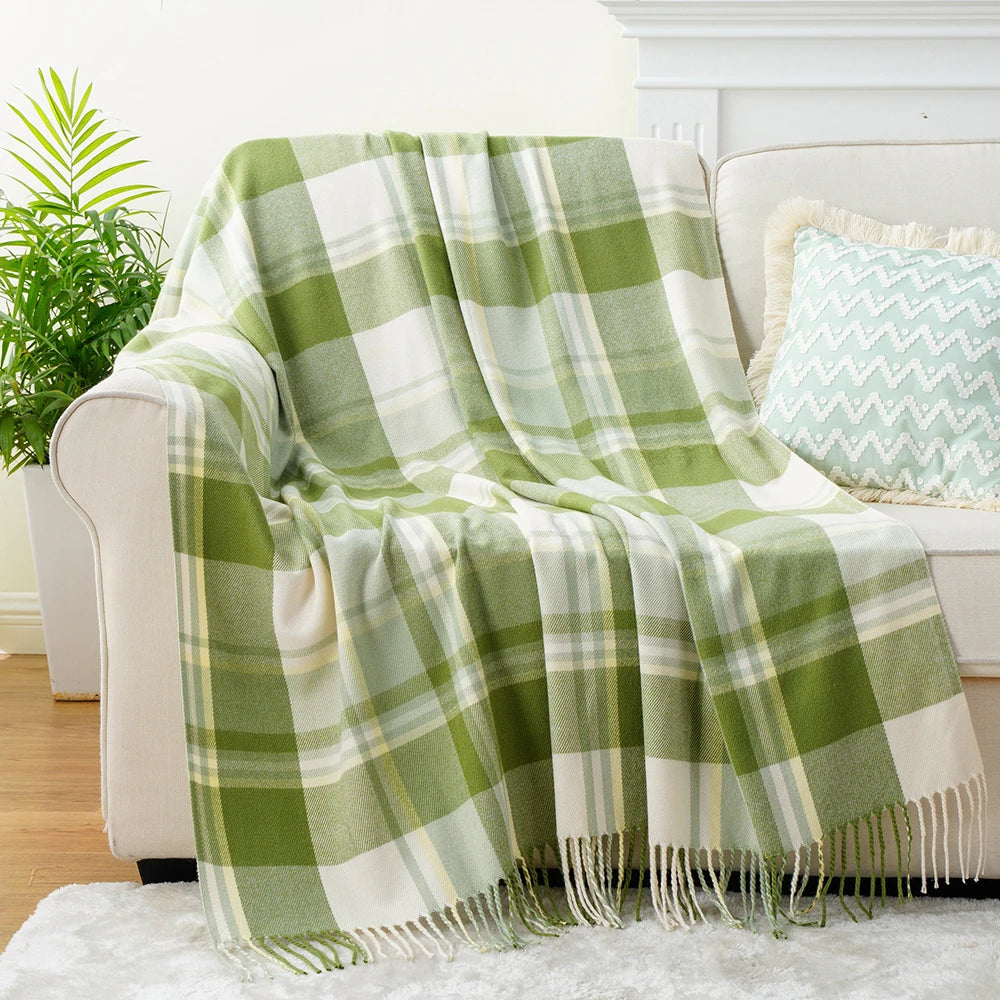 Lightweight Cashmere Plaid Throw Blanket