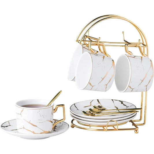 Coffee/Tea Cup/Holder with Spoons, Set of 4