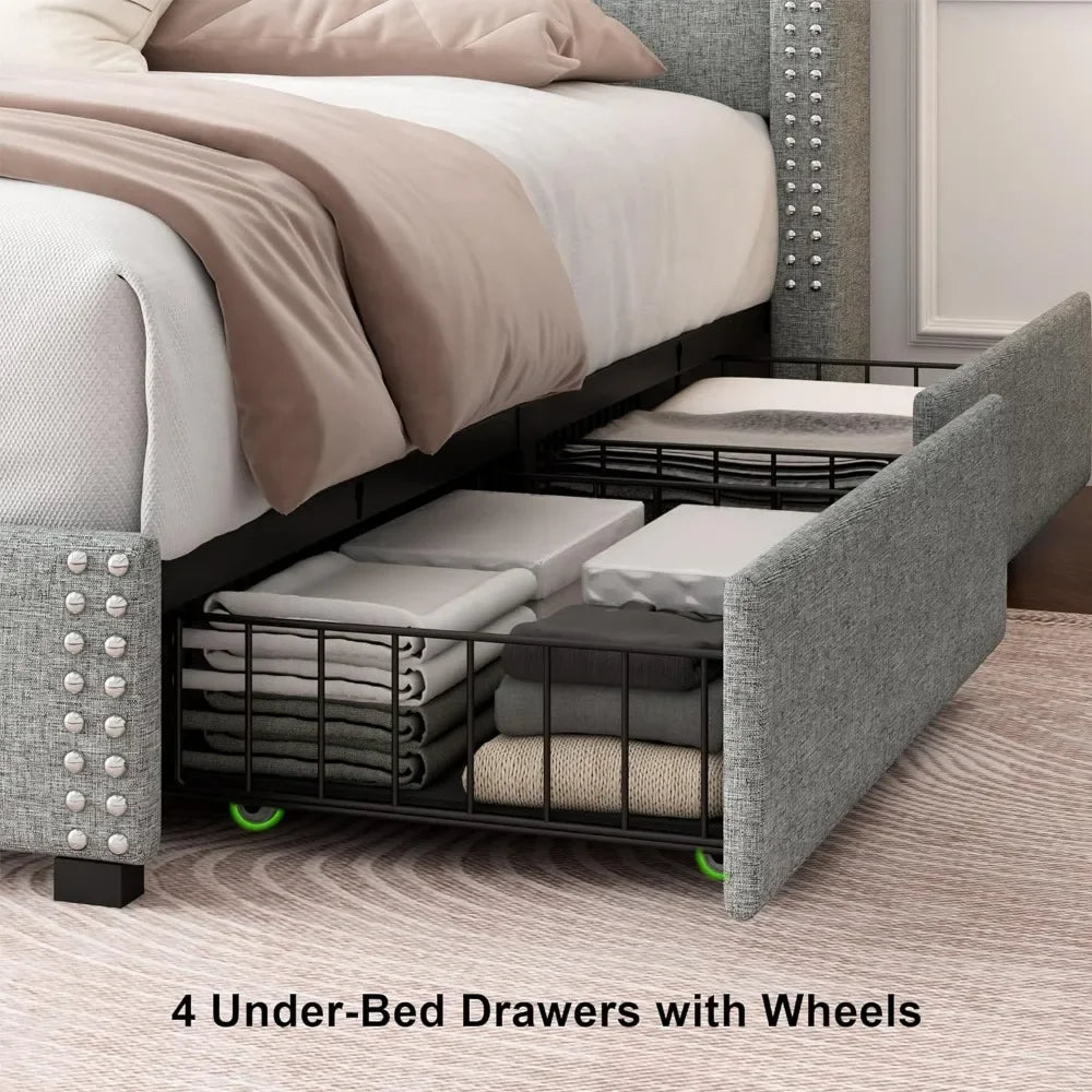 Platform Bed Frame with 4 Drawers