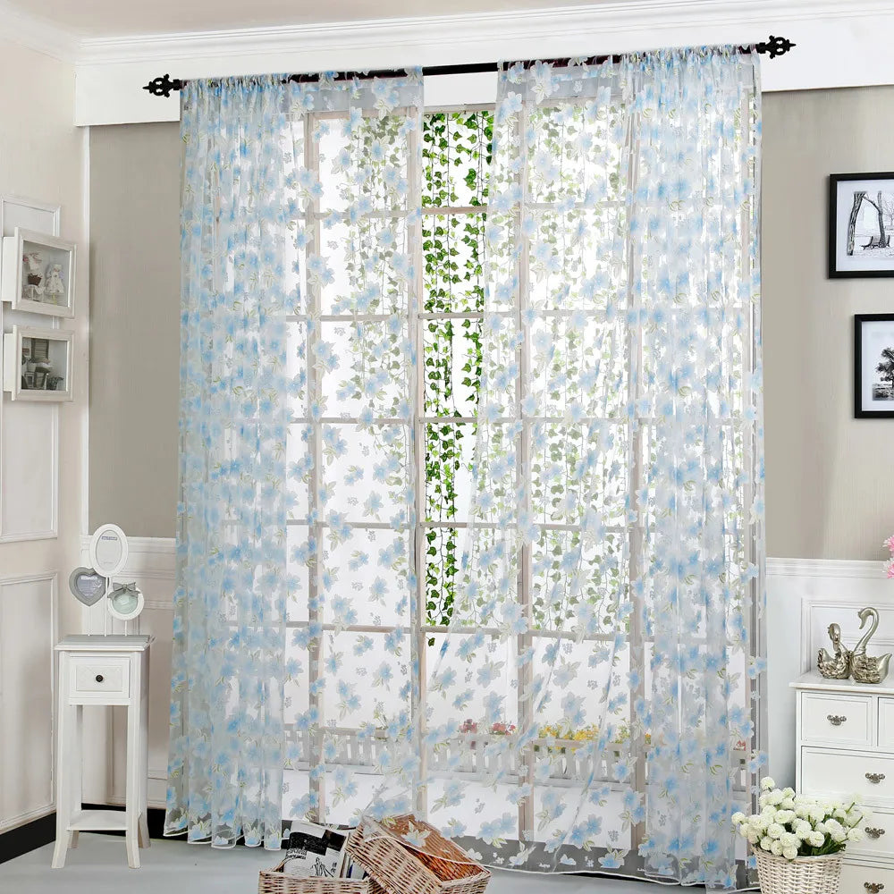 Sheer Tulle Flowered Curtain