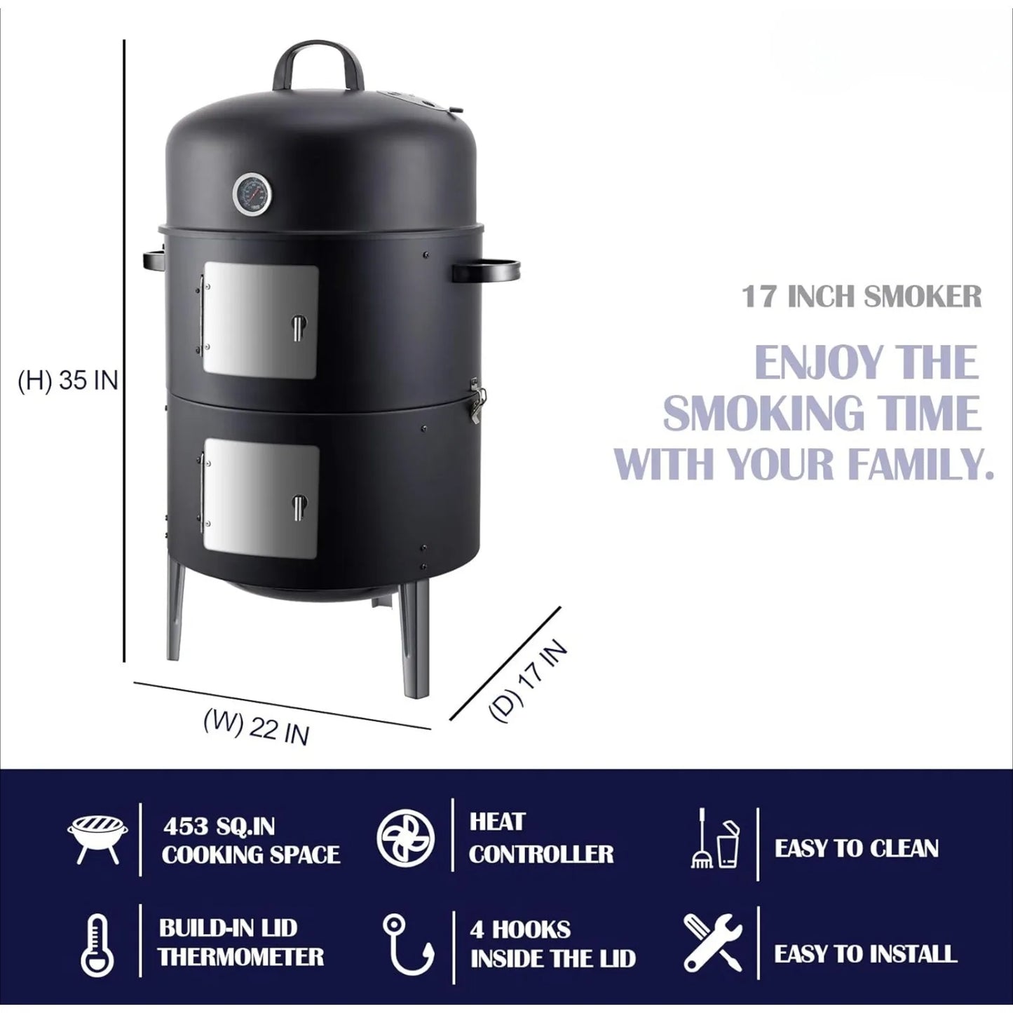 Steel Charcoal Smoker, 17"