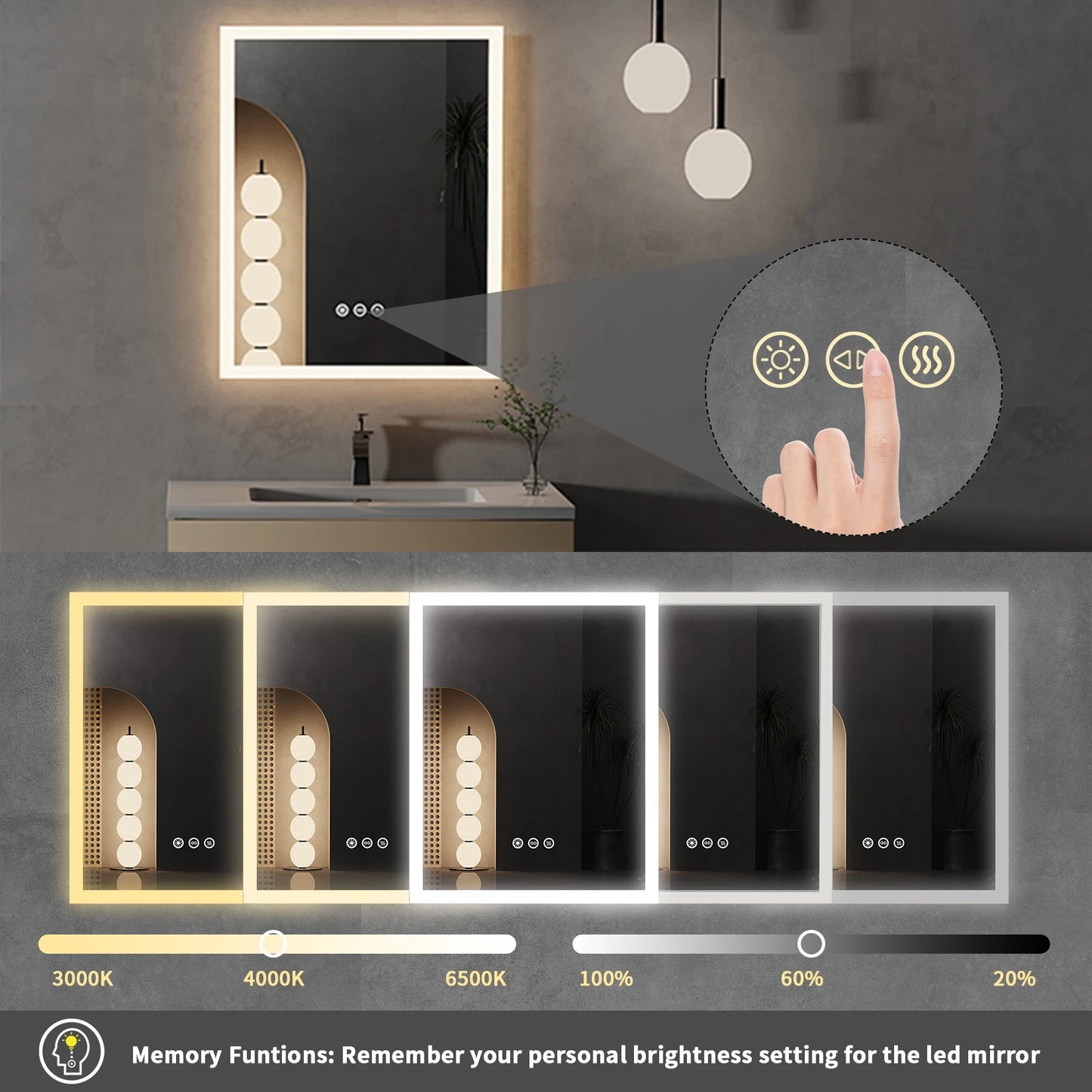 LED Anti-Fog Lighted Bathroom Mirror