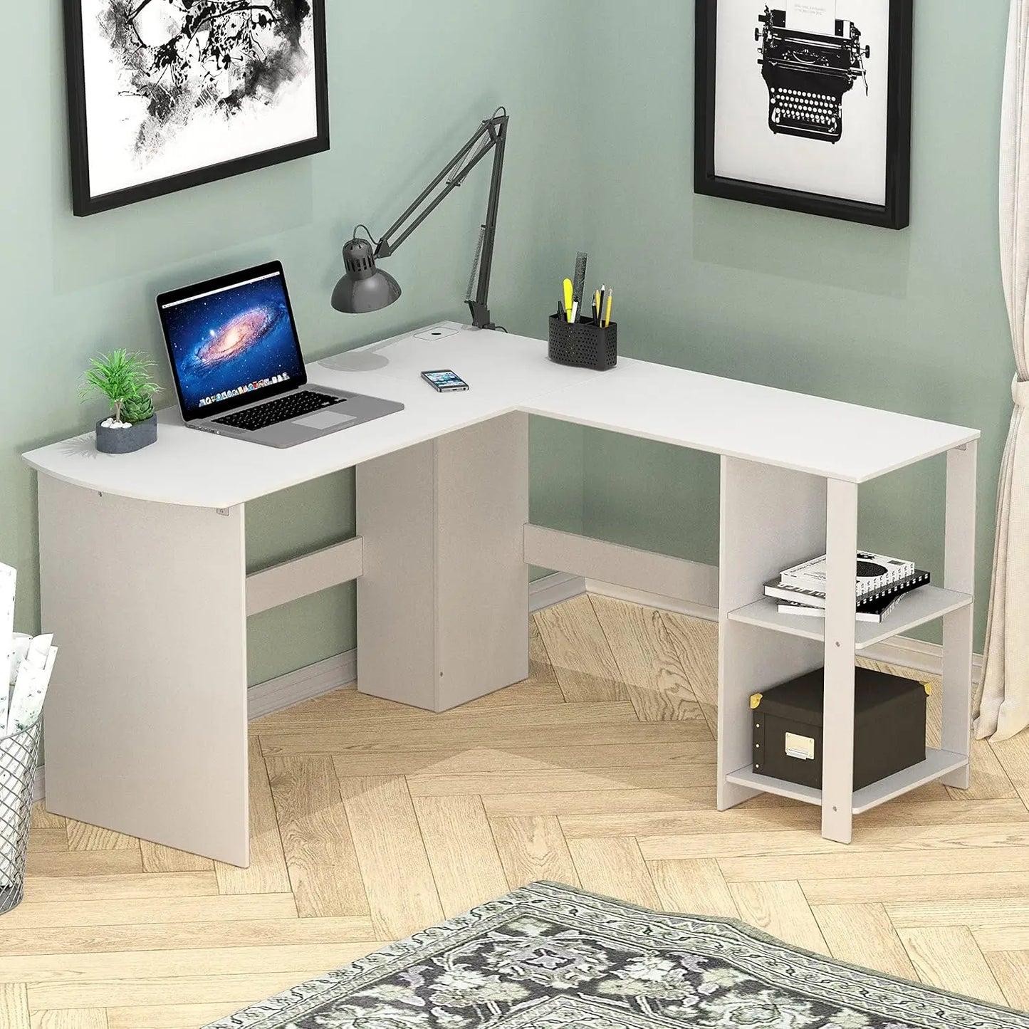 L-Shaped Corner Desk, White