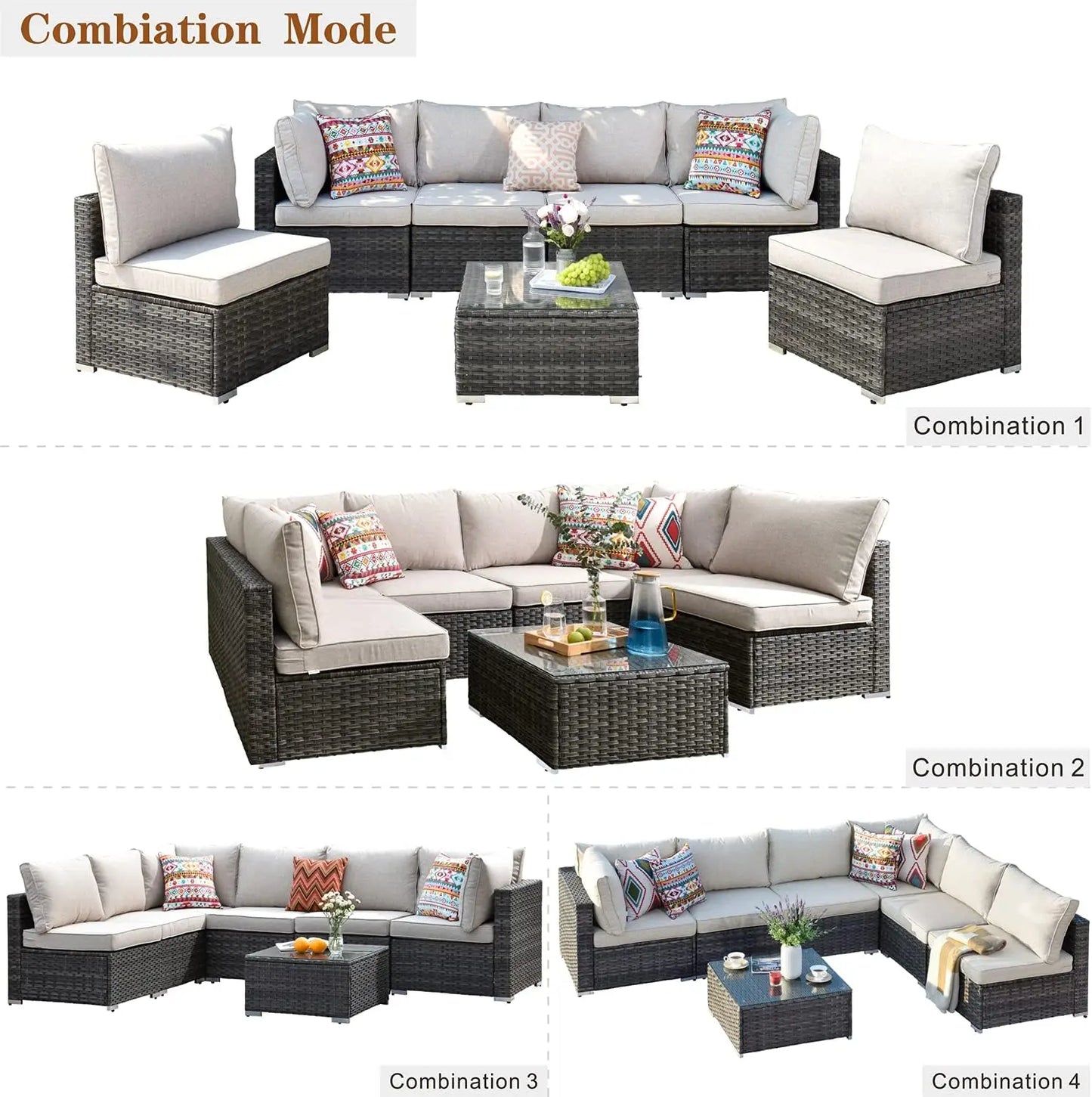 Wicker Outdoor Sectional Sofa Set with Coffee Table