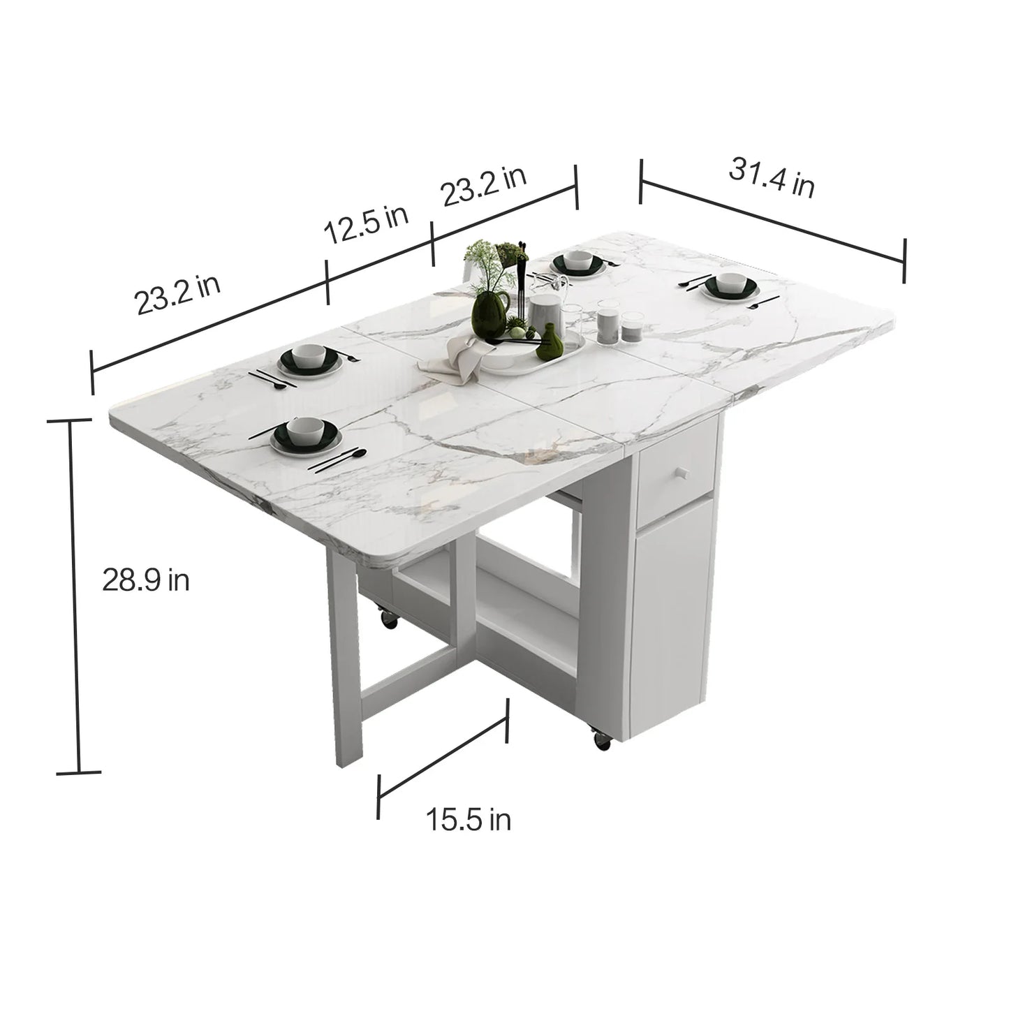 Foldable Mobile Dining Table with Storage