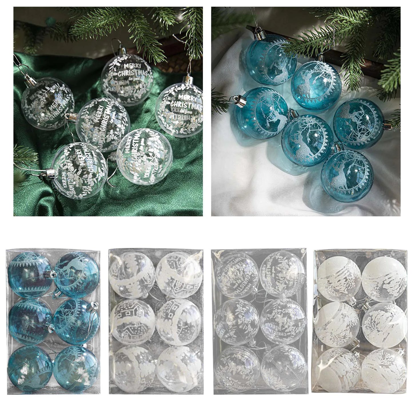 6cm Transparent Christmas Balls, 6 Pcs