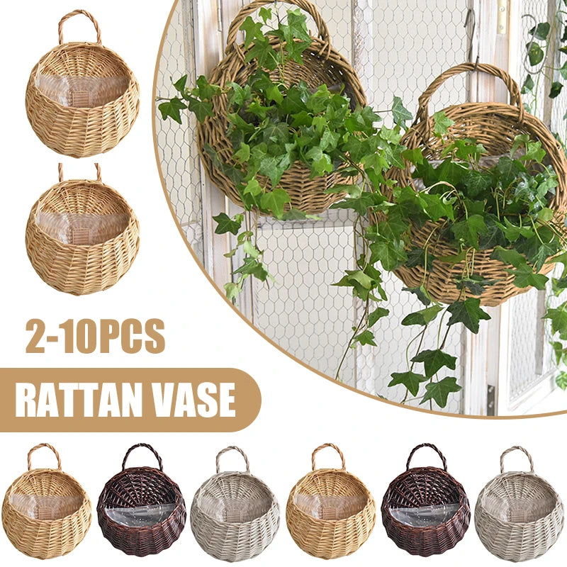 Wall Hanging Rattan Flower Baskets, 2/4/8/10 Pcs