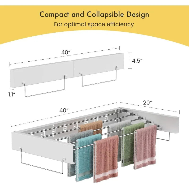 40" Invisible Wall Mounted Clothes Drying Rack