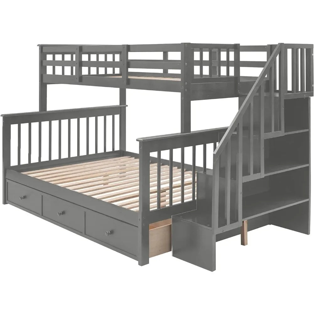 Twin Over Full Bunk Bed with Stairs