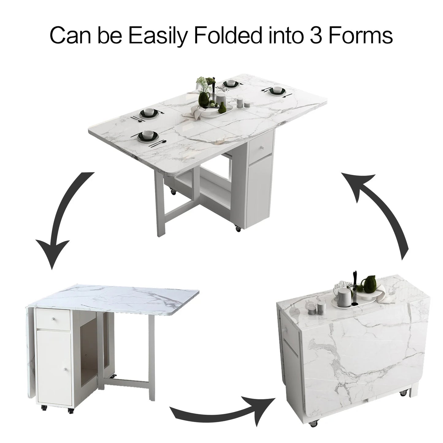 Foldable Mobile Dining Table with Storage