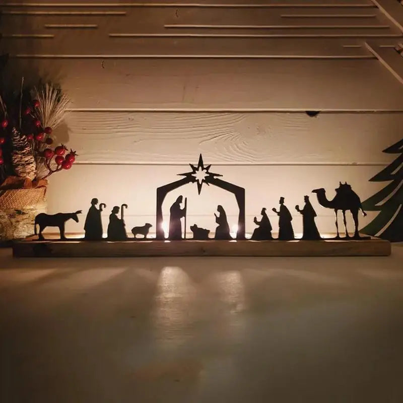 Wooden Christmas Nativity Set Candle Holder