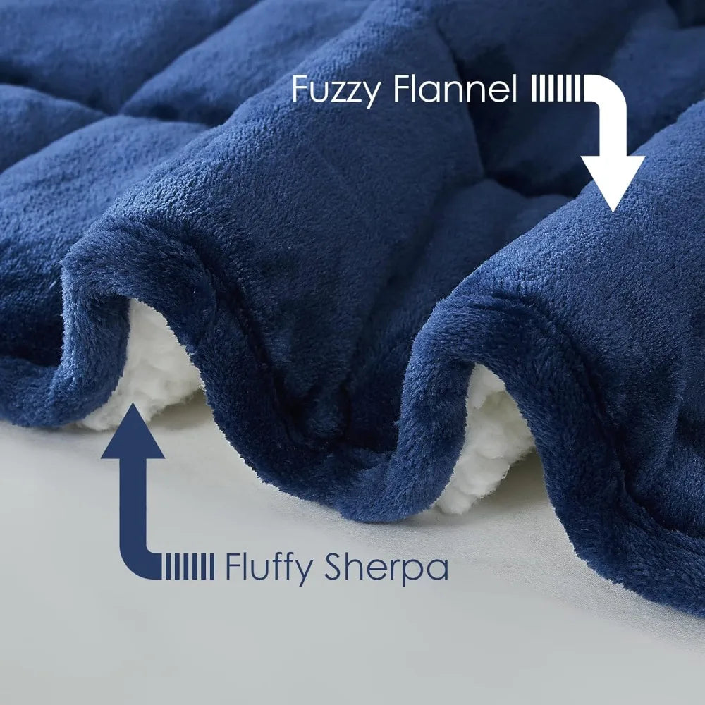 Flannel and Sherpa Thick Weighted Blanket, 15 Lbs