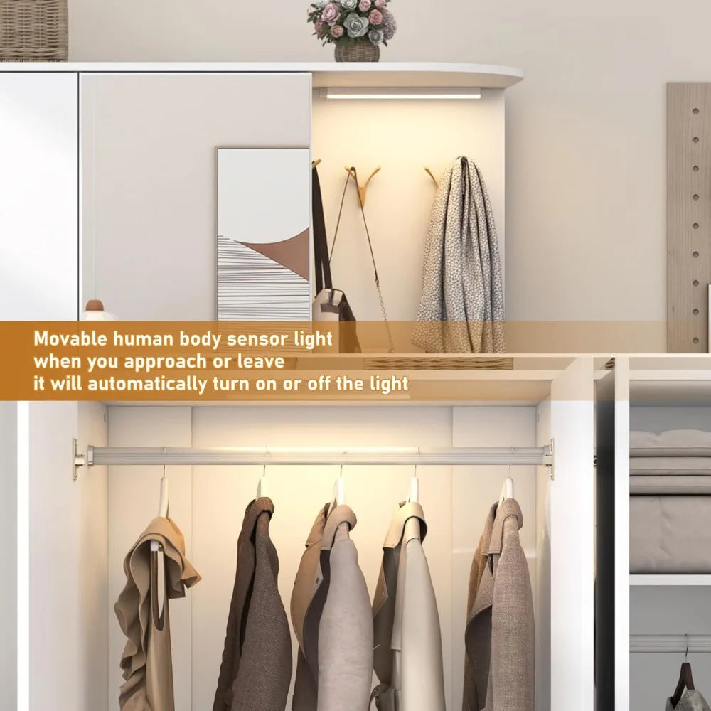 Wardrobe Closet with Mirror and Sensor Light, 5 Doors 2 Drawers