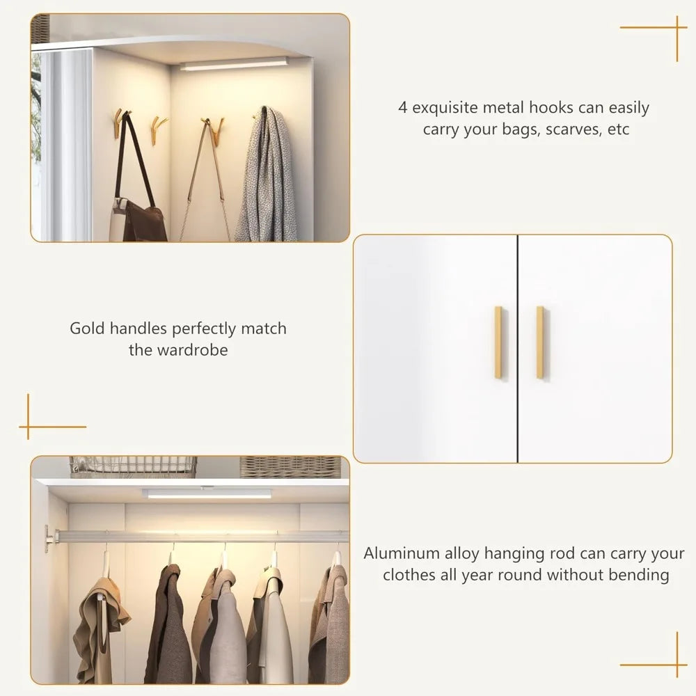 Wardrobe Closet with Mirror and Sensor Light, 5 Doors 2 Drawers